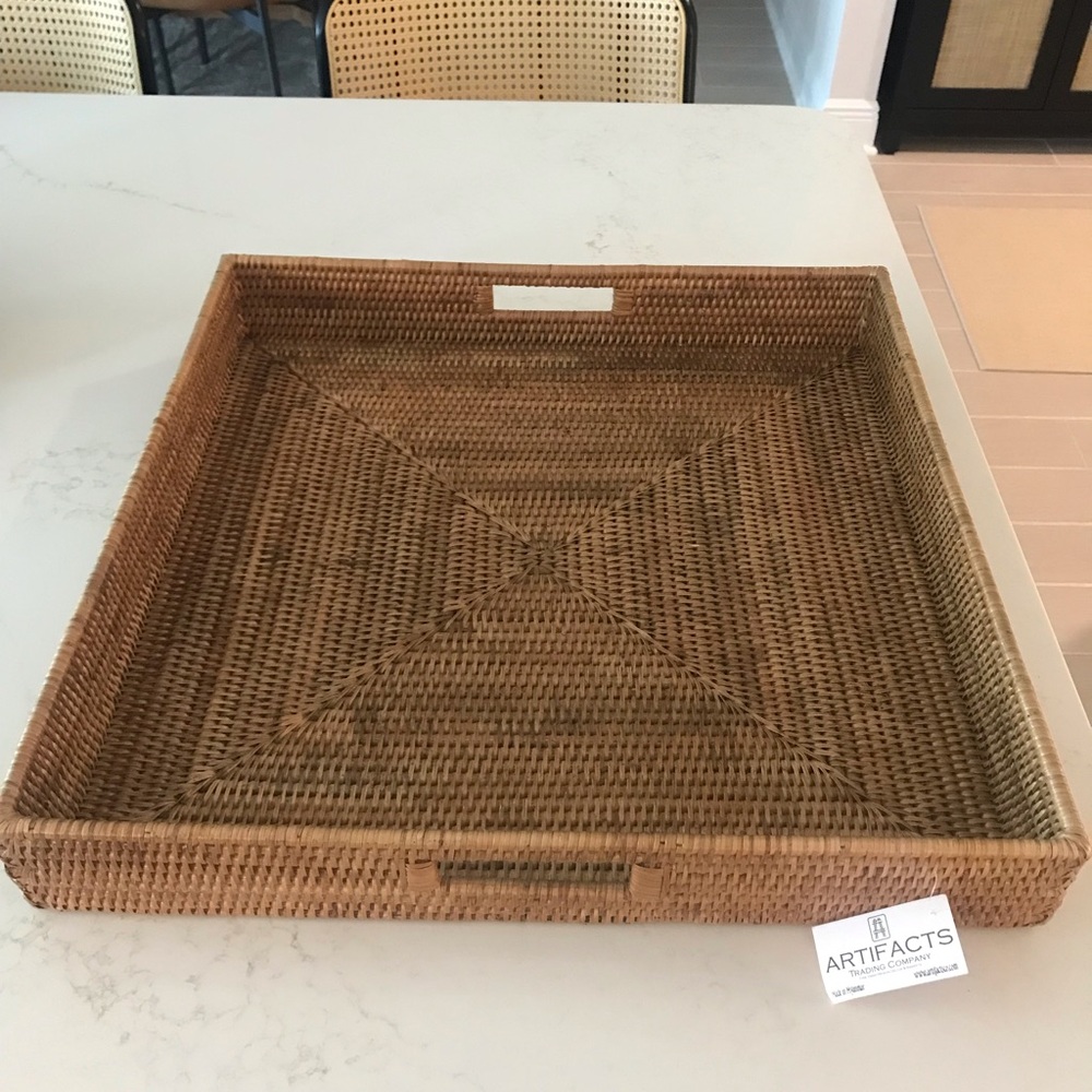 NWT Artifacts Trading Co. Square Ottoman Tray with Cutout Handles Brown 20”